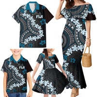 Bula Fiji Women's Day Family Matching Mermaid Dress and Hawaiian Shirt Indigo Masi Tapa LT7 - Polynesian Pride