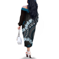 Bula Fiji Women's Day Family Matching Off The Shoulder Long Sleeve Dress and Hawaiian Shirt Indigo Masi Tapa LT7 - Polynesian Pride