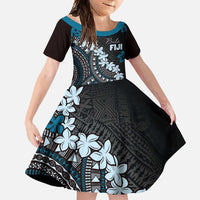 Bula Fiji Women's Day Family Matching Off Shoulder Maxi Dress and Hawaiian Shirt Indigo Masi Tapa LT7 Daughter's Dress Indigo - Polynesian Pride