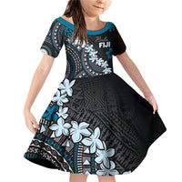 Bula Fiji Women's Day Family Matching Off Shoulder Short Dress and Hawaiian Shirt Indigo Masi Tapa LT7 Daughter's Dress Indigo - Polynesian Pride