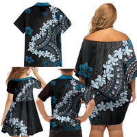 Bula Fiji Women's Day Family Matching Off Shoulder Short Dress and Hawaiian Shirt Indigo Masi Tapa LT7 - Polynesian Pride