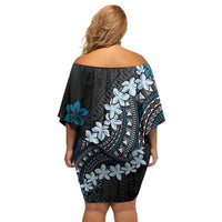 Bula Fiji Women's Day Family Matching Off Shoulder Short Dress and Hawaiian Shirt Indigo Masi Tapa LT7 - Polynesian Pride