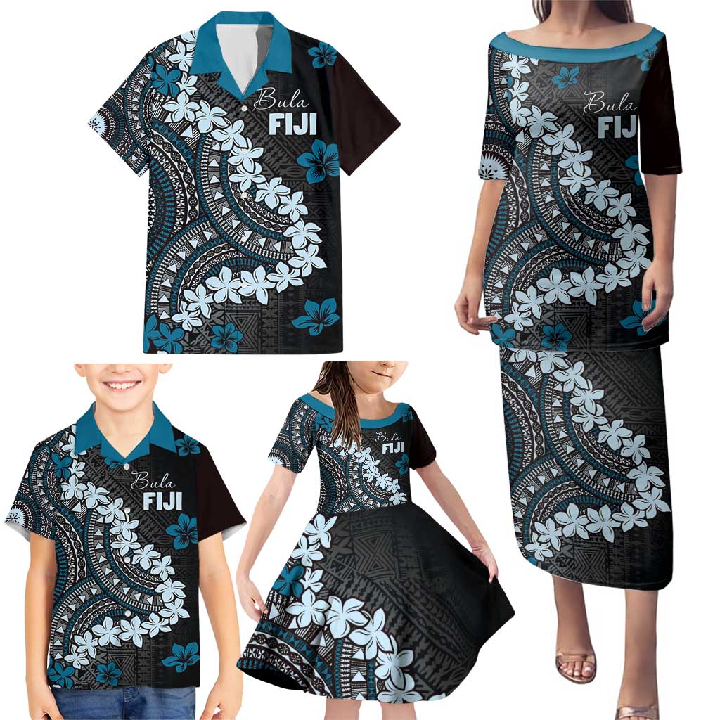Bula Fiji Women's Day Family Matching Puletasi and Hawaiian Shirt Indigo Masi Tapa LT7 - Polynesian Pride