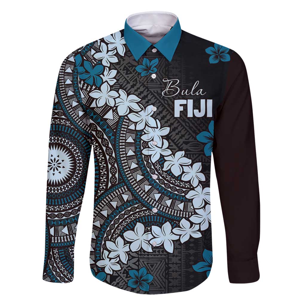 Bula Fiji Women's Day Family Matching Puletasi and Hawaiian Shirt Indigo Masi Tapa LT7 Dad's Shirt - Long Sleeve Indigo - Polynesian Pride