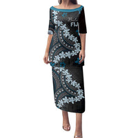 Bula Fiji Women's Day Family Matching Puletasi and Hawaiian Shirt Indigo Masi Tapa LT7 Mom's Dress Indigo - Polynesian Pride