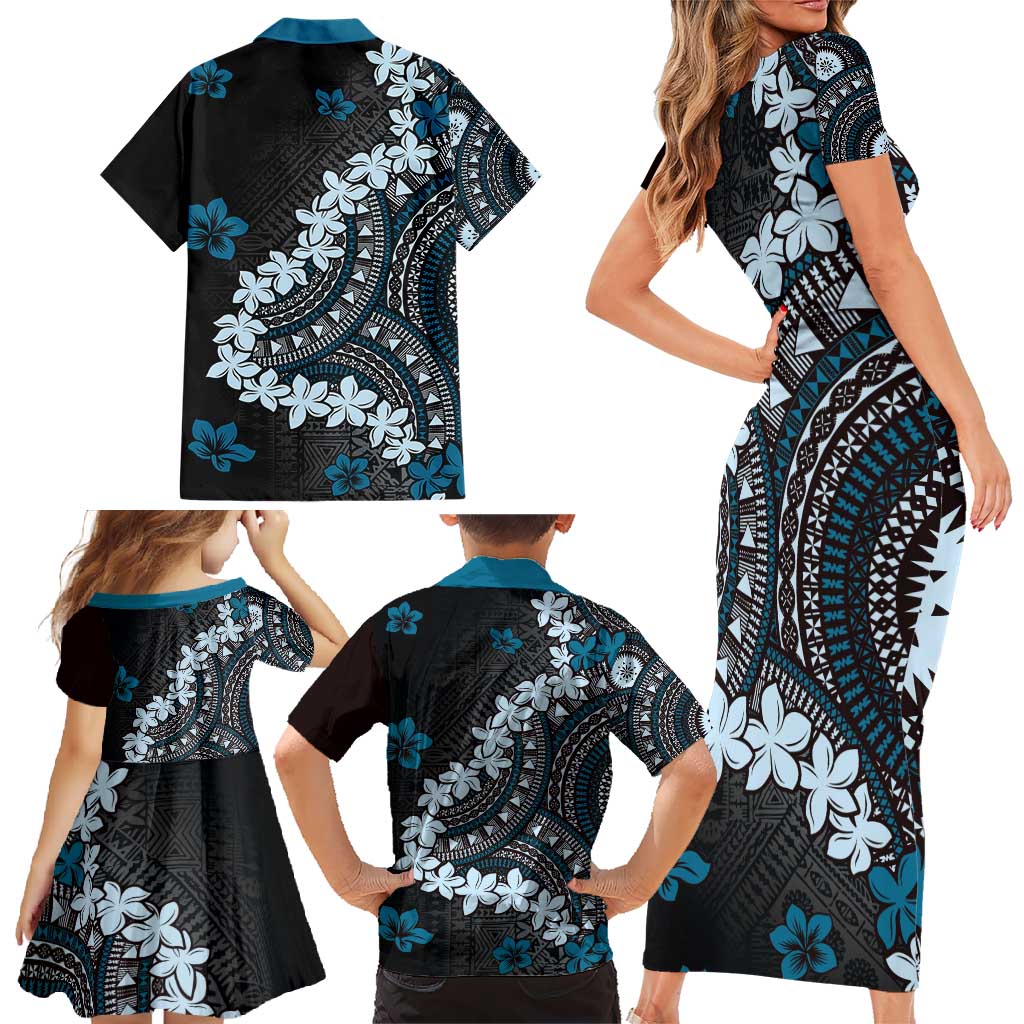 Bula Fiji Women's Day Family Matching Short Sleeve Bodycon Dress and Hawaiian Shirt Indigo Masi Tapa LT7 - Polynesian Pride