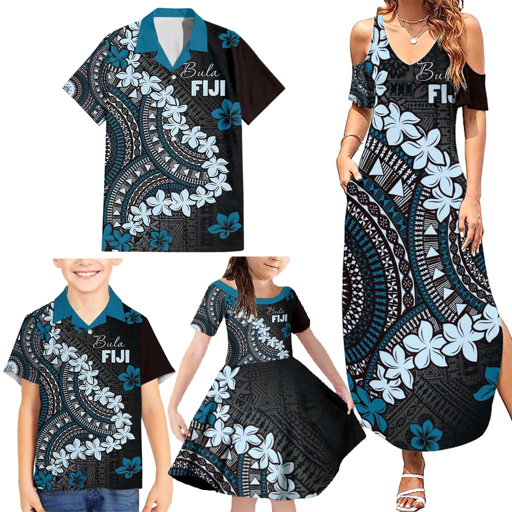 Bula Fiji Women's Day Family Matching Summer Maxi Dress and Hawaiian Shirt Indigo Masi Tapa LT7 - Polynesian Pride