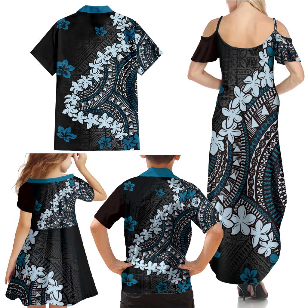 Bula Fiji Women's Day Family Matching Summer Maxi Dress and Hawaiian Shirt Indigo Masi Tapa LT7 - Polynesian Pride