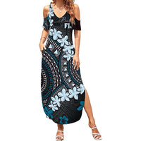 Bula Fiji Women's Day Family Matching Summer Maxi Dress and Hawaiian Shirt Indigo Masi Tapa LT7 Mom's Dress Indigo - Polynesian Pride