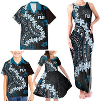 Bula Fiji Women's Day Family Matching Tank Maxi Dress and Hawaiian Shirt Indigo Masi Tapa LT7 - Polynesian Pride