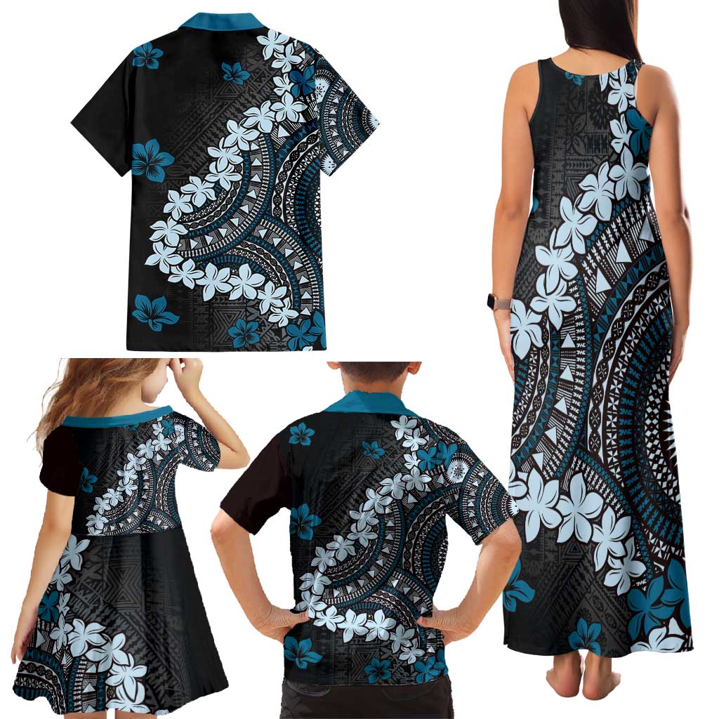 Bula Fiji Women's Day Family Matching Tank Maxi Dress and Hawaiian Shirt Indigo Masi Tapa LT7 - Polynesian Pride
