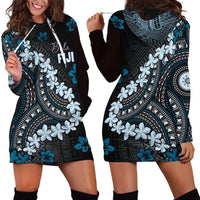 Bula Fiji Women's Day Hoodie Dress Indigo Masi Tapa LT7 - Polynesian Pride