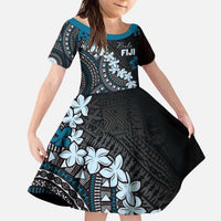 Bula Fiji Women's Day Kid Short Sleeve Dress Indigo Masi Tapa