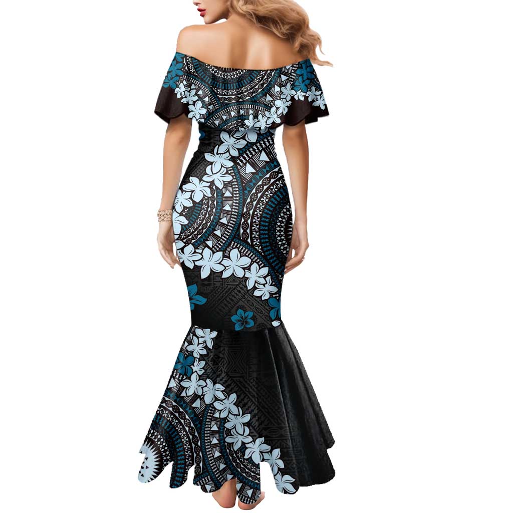 Bula Fiji Women's Day Mermaid Dress Indigo Masi Tapa