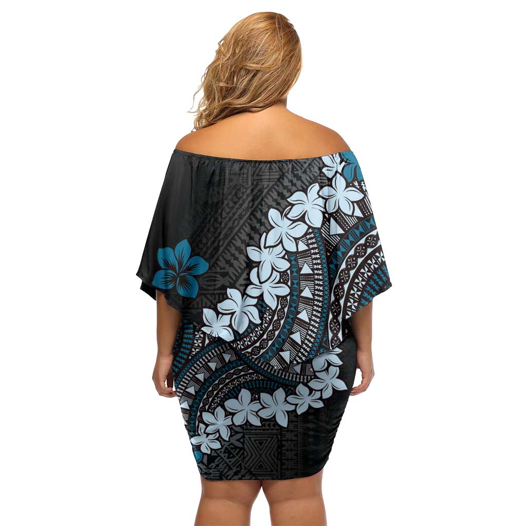 Bula Fiji Women's Day Off Shoulder Short Dress Indigo Masi Tapa