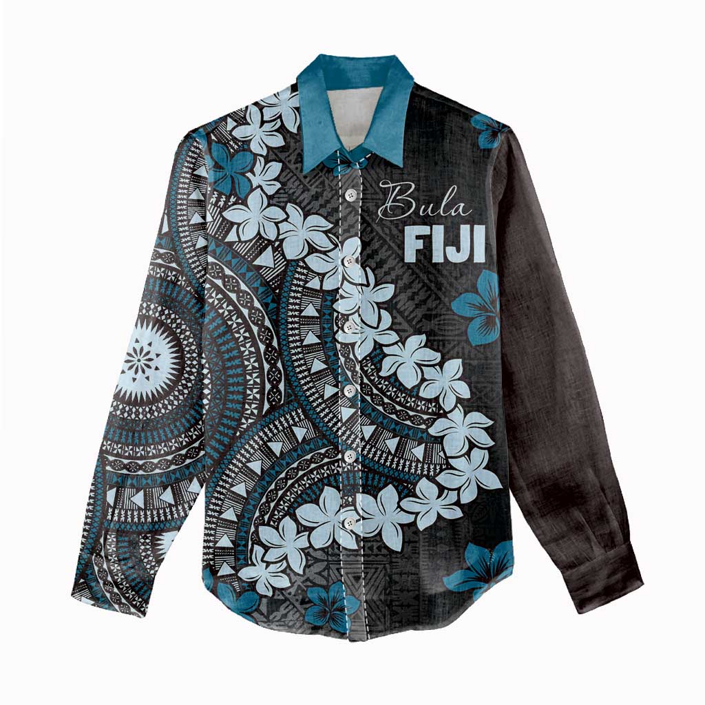 Bula Fiji Women's Day Women Casual Shirt Indigo Masi Tapa LT7 - Polynesian Pride