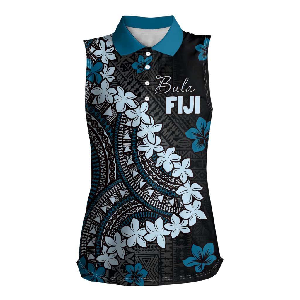 Bula Fiji Women's Day Women Sleeveless Polo Shirt Indigo Masi Tapa LT7 Female Indigo - Polynesian Pride