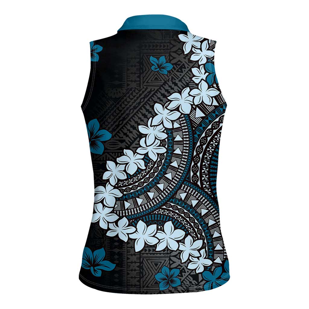 Bula Fiji Women's Day Women Sleeveless Polo Shirt Indigo Masi Tapa LT7 - Polynesian Pride
