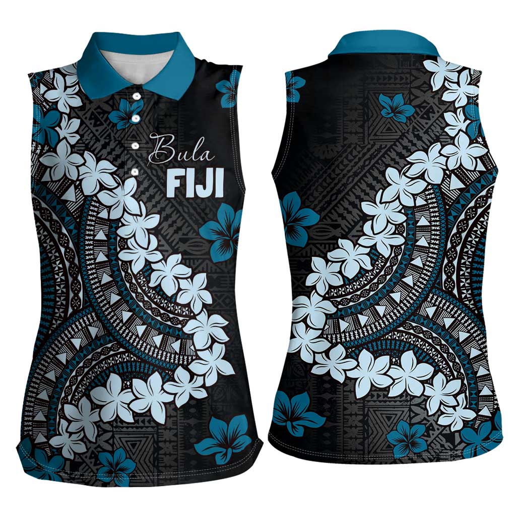 Bula Fiji Women's Day Women Sleeveless Polo Shirt Indigo Masi Tapa LT7 - Polynesian Pride