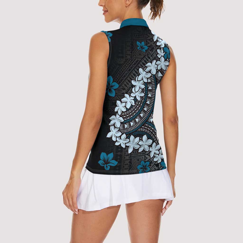 Bula Fiji Women's Day Women Sleeveless Polo Shirt Indigo Masi Tapa LT7 - Polynesian Pride