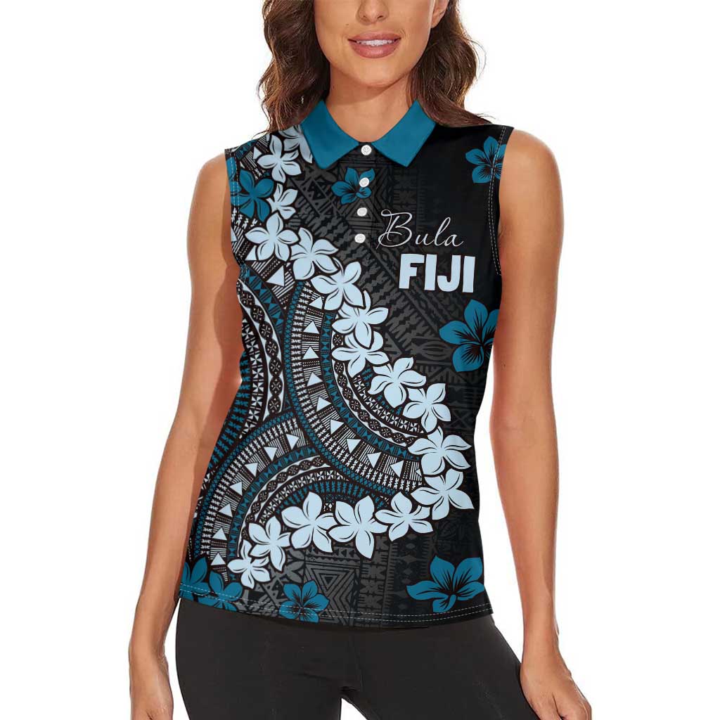 Bula Fiji Women's Day Women Sleeveless Polo Shirt Indigo Masi Tapa LT7 - Polynesian Pride