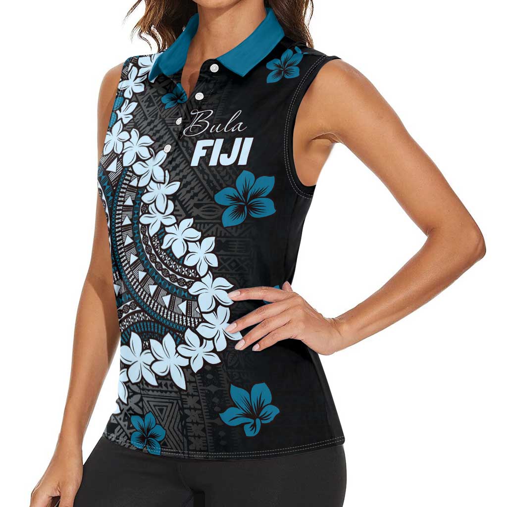 Bula Fiji Women's Day Women Sleeveless Polo Shirt Indigo Masi Tapa LT7 - Polynesian Pride