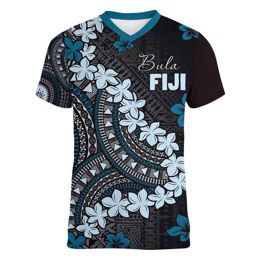 Bula Fiji Women's Day Women V-Neck T-Shirt Indigo Masi Tapa LT7 Female Indigo - Polynesian Pride