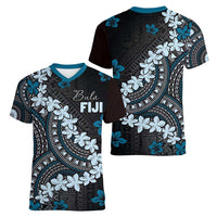 Bula Fiji Women's Day Women V-Neck T-Shirt Indigo Masi Tapa LT7 - Polynesian Pride