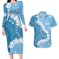 Bula Fiji Women's Day Couples Matching Long Sleeve Bodycon Dress and Hawaiian Shirt Turquoise Masi Tapa LT7 Turquoise - Polynesian Pride