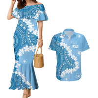 Bula Fiji Women's Day Couples Matching Mermaid Dress and Hawaiian Shirt Turquoise Masi Tapa LT7 Turquoise - Polynesian Pride