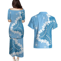 Bula Fiji Women's Day Couples Matching Puletasi and Hawaiian Shirt Turquoise Masi Tapa LT7 - Polynesian Pride
