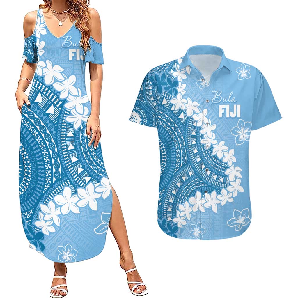 Bula Fiji Women's Day Couples Matching Summer Maxi Dress and Hawaiian Shirt Turquoise Masi Tapa LT7 Turquoise - Polynesian Pride