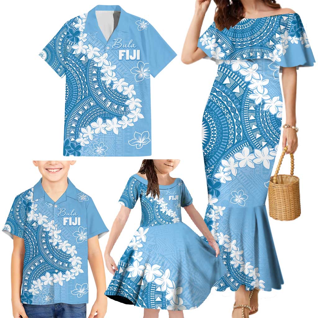 Bula Fiji Women's Day Family Matching Mermaid Dress and Hawaiian Shirt Turquoise Masi Tapa LT7 - Polynesian Pride