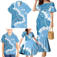 Bula Fiji Women's Day Family Matching Mermaid Dress and Hawaiian Shirt Turquoise Masi Tapa LT7 - Polynesian Pride