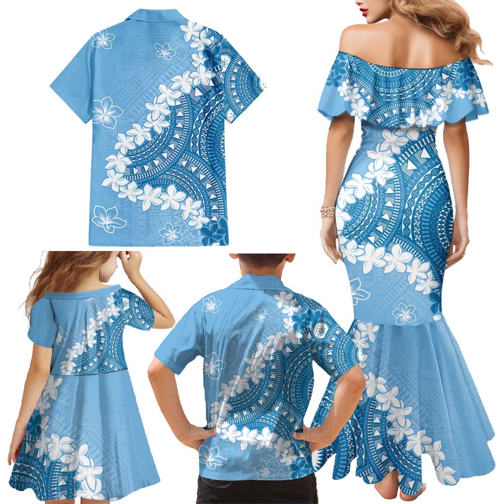 Bula Fiji Women's Day Family Matching Mermaid Dress and Hawaiian Shirt Turquoise Masi Tapa LT7 - Polynesian Pride
