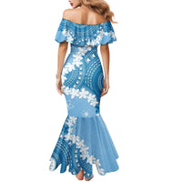 Bula Fiji Women's Day Family Matching Mermaid Dress and Hawaiian Shirt Turquoise Masi Tapa LT7 - Polynesian Pride