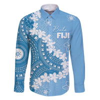 Bula Fiji Women's Day Family Matching Off The Shoulder Long Sleeve Dress and Hawaiian Shirt Turquoise Masi Tapa LT7 Dad's Shirt - Long Sleeve Turquoise - Polynesian Pride
