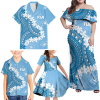 Bula Fiji Women's Day Family Matching Off Shoulder Maxi Dress and Hawaiian Shirt Turquoise Masi Tapa LT7 - Polynesian Pride
