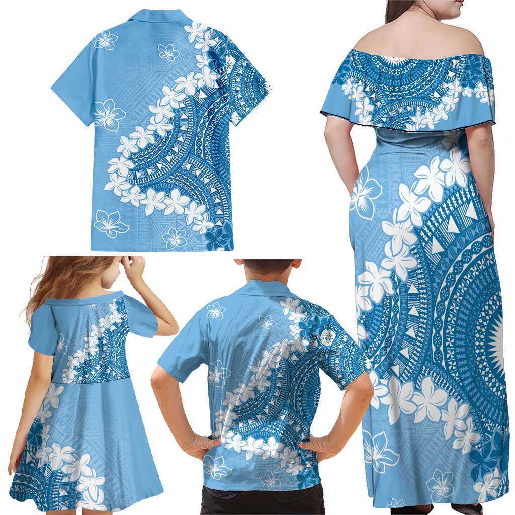 Bula Fiji Women's Day Family Matching Off Shoulder Maxi Dress and Hawaiian Shirt Turquoise Masi Tapa LT7 - Polynesian Pride