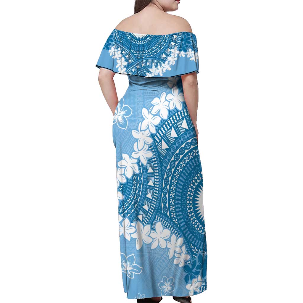Bula Fiji Women's Day Family Matching Off Shoulder Maxi Dress and Hawaiian Shirt Turquoise Masi Tapa LT7 - Polynesian Pride
