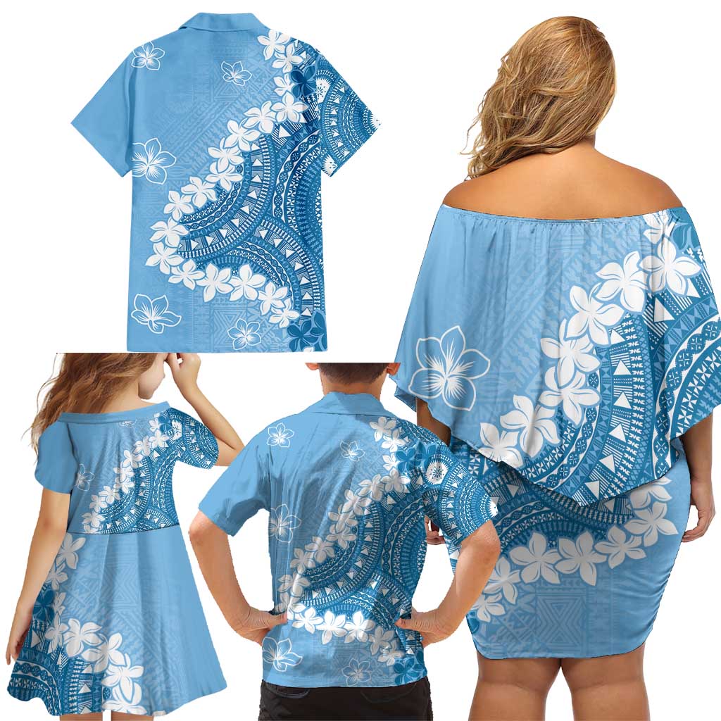 Bula Fiji Women's Day Family Matching Off Shoulder Short Dress and Hawaiian Shirt Turquoise Masi Tapa LT7 - Polynesian Pride