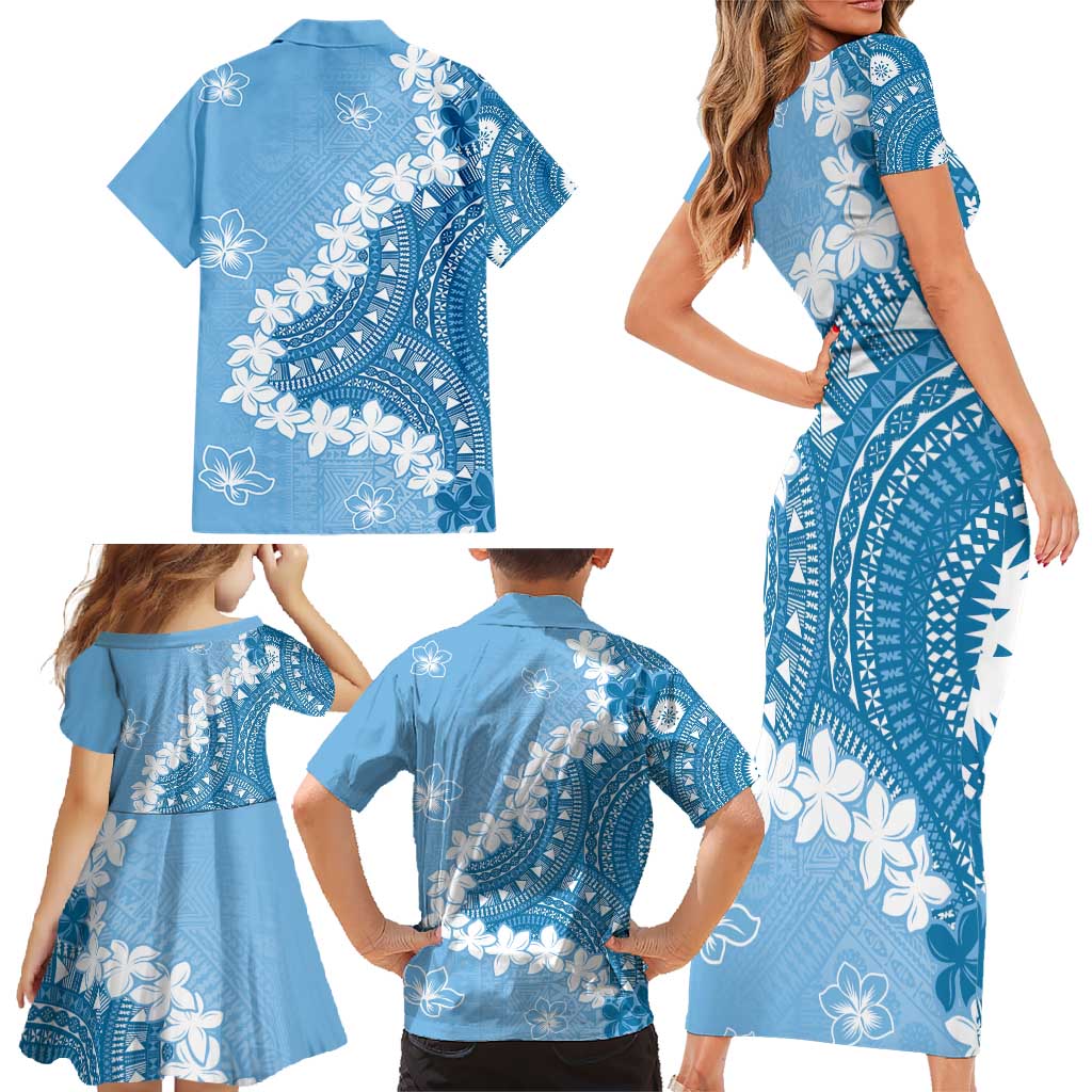 Bula Fiji Women's Day Family Matching Short Sleeve Bodycon Dress and Hawaiian Shirt Turquoise Masi Tapa LT7 - Polynesian Pride