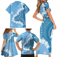 Bula Fiji Women's Day Family Matching Short Sleeve Bodycon Dress and Hawaiian Shirt Turquoise Masi Tapa LT7 - Polynesian Pride