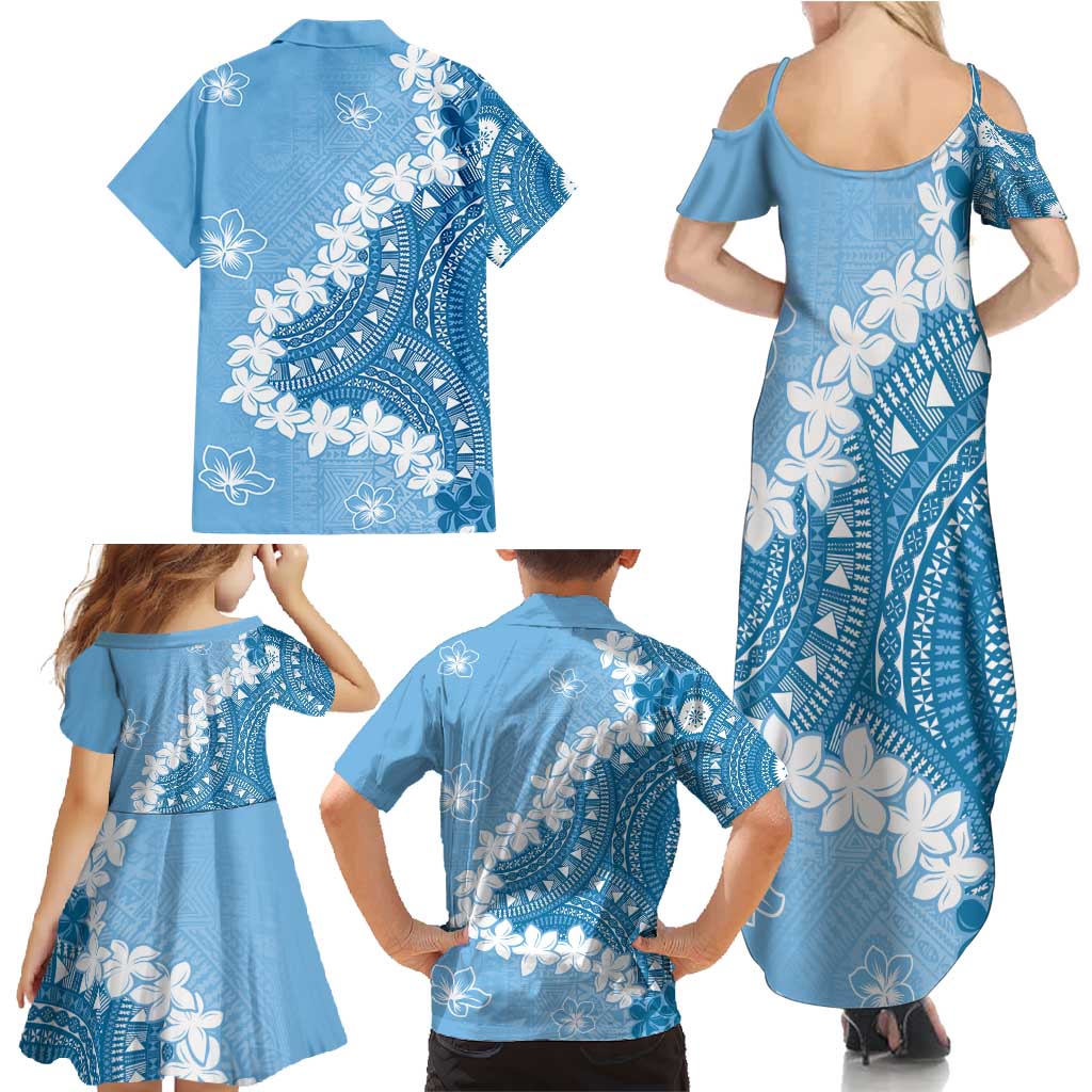 Bula Fiji Women's Day Family Matching Summer Maxi Dress and Hawaiian Shirt Turquoise Masi Tapa LT7 - Polynesian Pride
