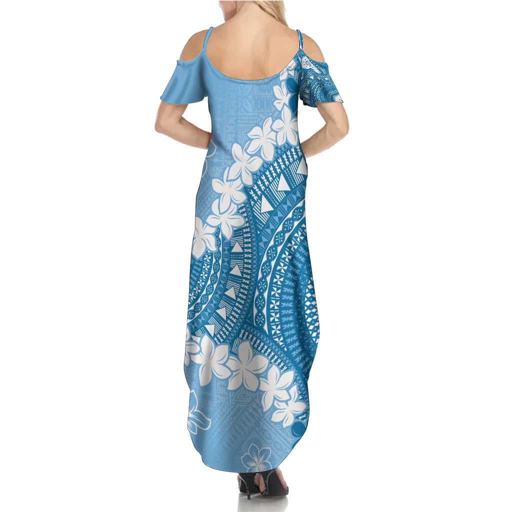 Bula Fiji Women's Day Family Matching Summer Maxi Dress and Hawaiian Shirt Turquoise Masi Tapa LT7 - Polynesian Pride
