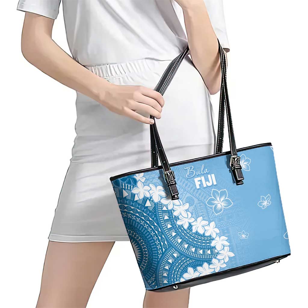 Bula Fiji Women's Day Leather Tote Bag Turquoise Masi Tapa LT7 - Polynesian Pride