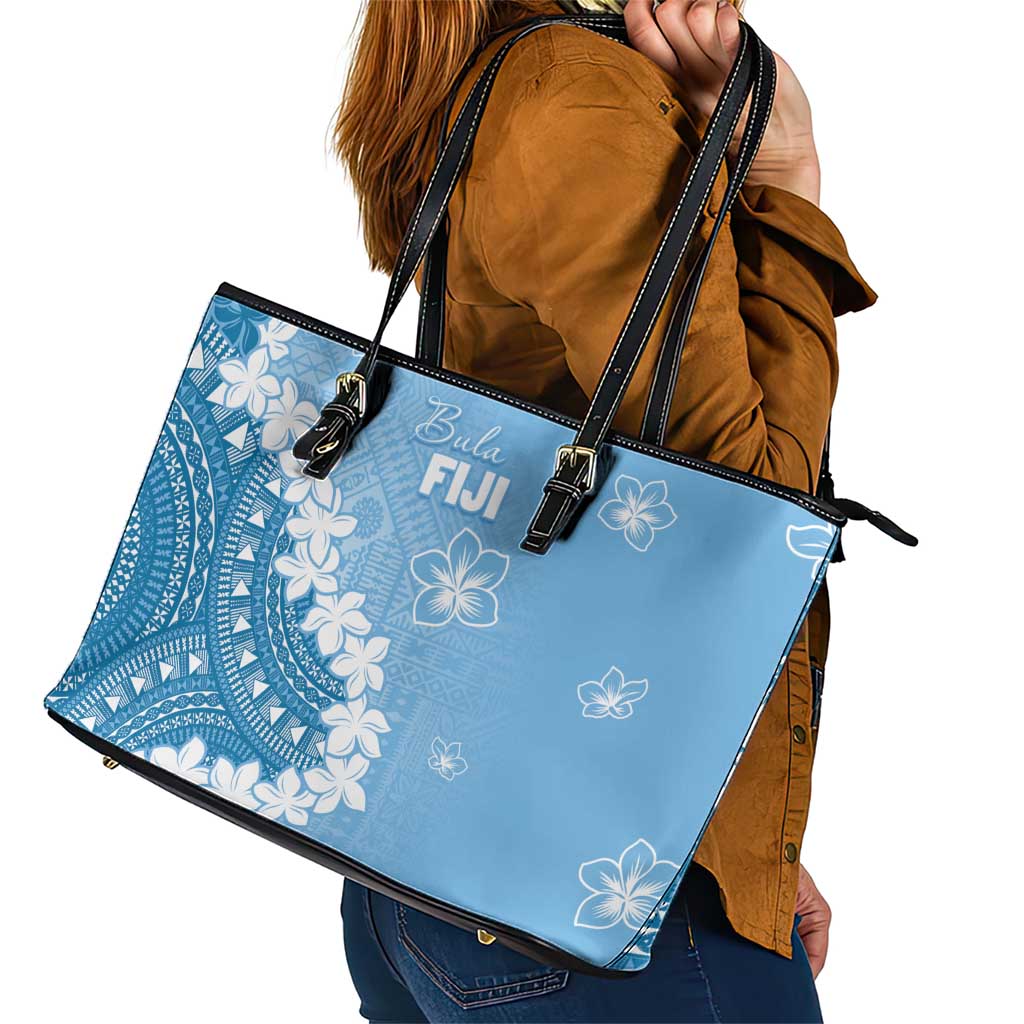 Bula Fiji Women's Day Leather Tote Bag Turquoise Masi Tapa LT7 - Polynesian Pride
