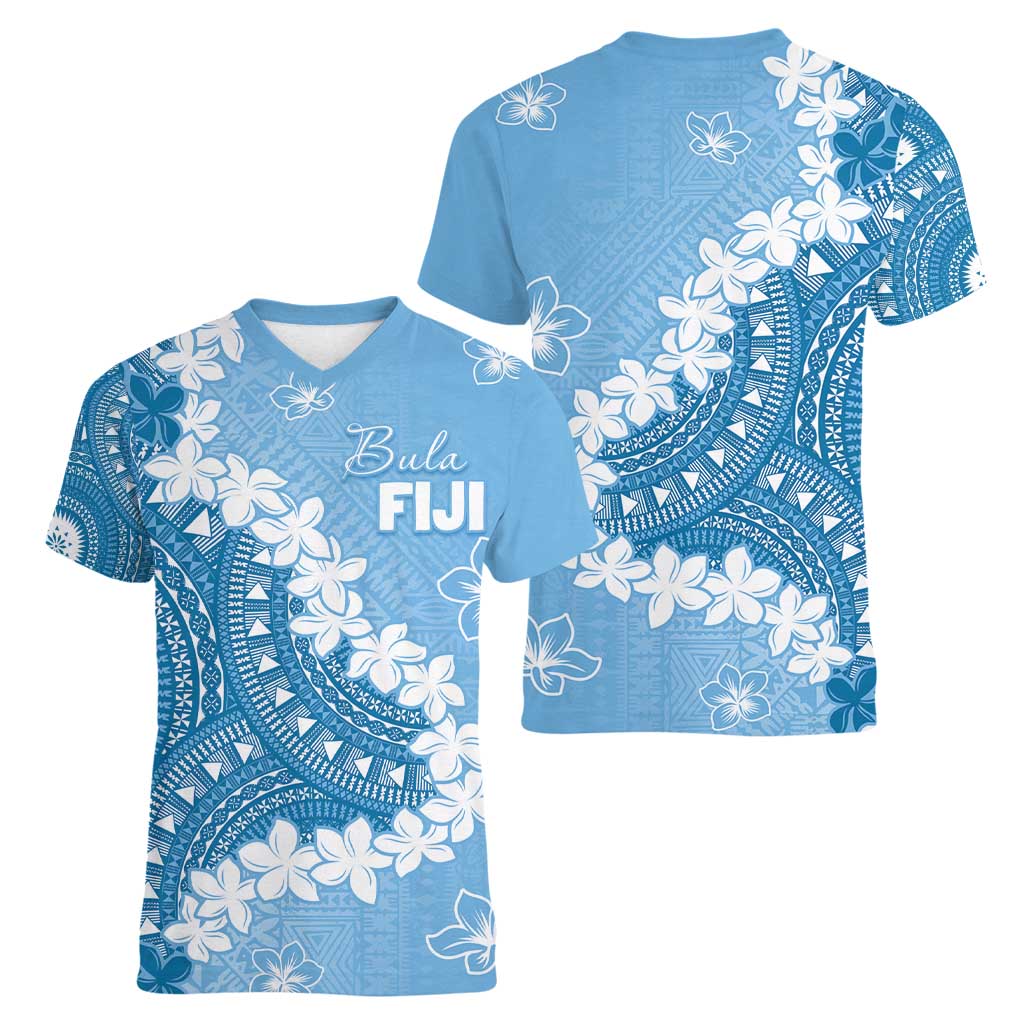 Bula Fiji Women's Day Women V-Neck T-Shirt Turquoise Masi Tapa LT7 - Polynesian Pride
