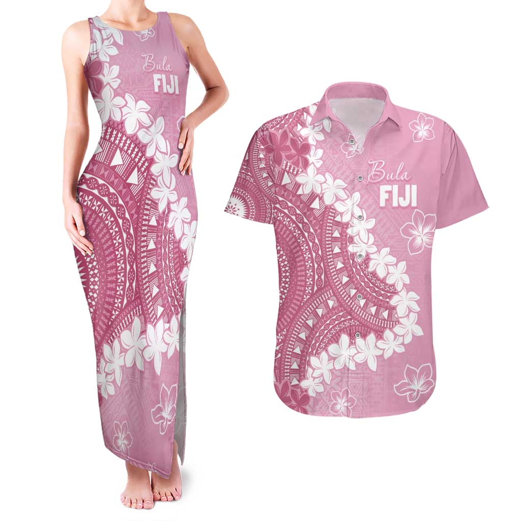 Bula Fiji Women's Day Couples Matching Tank Maxi Dress and Hawaiian Shirt Pink Masi Tapa LT7 Pink - Polynesian Pride