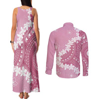 Bula Fiji Women's Day Couples Matching Tank Maxi Dress and Long Sleeve Button Shirt Pink Masi Tapa LT7 - Polynesian Pride
